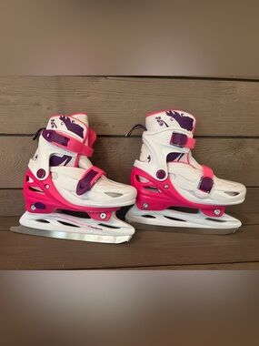 Pink & White Adjustable Kids Ice Skates